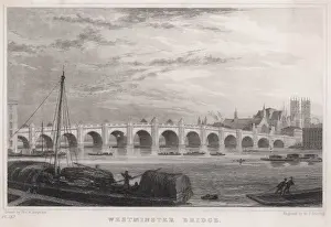Old London Bridges Drucke: Westminster Bridge 1827