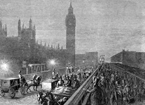 Westminster Bridge History Drucke: Westminster Bridge lit by lime light