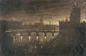 Vintage London Prints Online Drucke: Westminster, evening