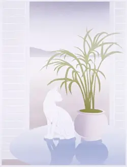Malcolm Greensmith Paintings Drucke: A white cat on a reflective table