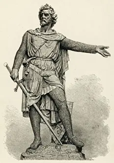 Drucke von Ein Denkmal von Wilhelm Wallach (1270-1305) in Aberdeen, Schottland aus dem Jahr 1888 Denkmäler Und Gedenkstätten Drucke: Statue von William Wallace in Aberdeen