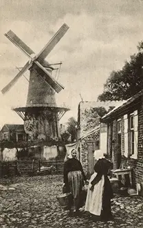 Windmills In Europe Drucke: Windmill with platform, Sluis, Netherlands