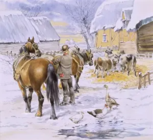 Malcolm Greensmith Artwork Drucke: A winter farmyard scene