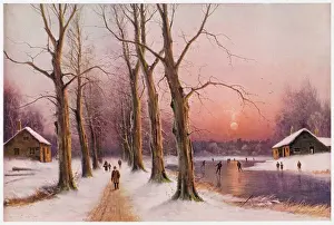 Winter Landscape Painting Drucke: Wintry Sunset