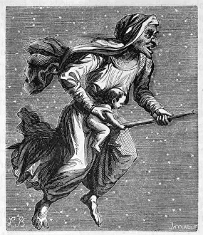 Fantasy Artwork Online Drucke: Witch on Broomstick