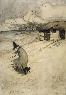 Arthur Rackham Prints Online Drucke: Witch and Cat (Rackham)