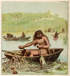 Ancient Britain Drucke: Woaded Briton in Coracle