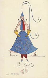 Vintage Fancy Dress Costumes Drucke: Woman in bell fancy dress costume, la cloche