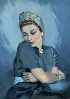 David Wright Pin Up Drucke: Woman in Blue by David Wright