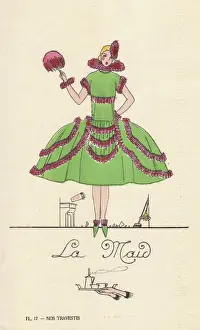Vintage Fancy Dress Costumes Drucke: Woman in fancy dress costume as a maid