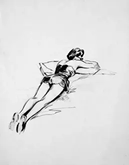 David Wright Pin Up Art Drucke: Woman lying on her front by David Wright