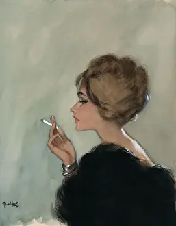 Frau raucht vor dem Bild von David Wright