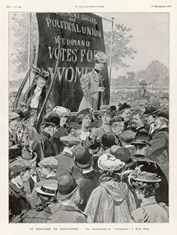 Drucke von Eine Demonstration der Frauensozial- und Politikunion im Hyde-Park Hyde Park Drucke: Frauenrechtsdemonstration/ 1906