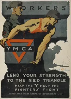 WWI Recruitment Posters Drucke: Workers, lend your strength to the red triangle - Help the Y