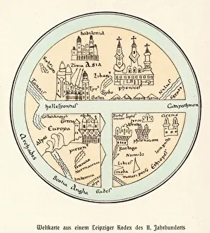 Antique Cartography Drucke: World Map / Leipzig Codex