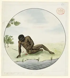 Aboriginal Art Australia Drucke: Wounded aboriginal man in a classical pose