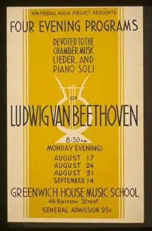 Drucke von Das WPA-Federal-Musikprojekt präsentiert vier Abendprogramme mit Schwerpunkt auf Kammermusik, Lieder und Klaviersoli von Ludwig van Beethoven Ludwig Van Beethoven Drucke: Das WPA-Federal-Musikprojekt präsentiert vier Abendprogramme, die Dev enthalten