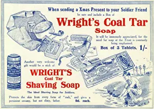 Drucke von Anzeige für Wrights Kohle-Tar-Seife Badezimmer Drucke: Bild der Wrights Kohle-Tar-Seife-Werbung aus dem Ersten Weltkrieg