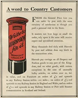 Early 20th Century Shopping Experience Drucke: Write to Harrods for it, 1909