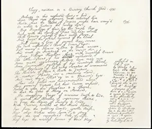 Drucke von Ein Teil des Manuskripts seines Gedichts 'Elegy Written in a Country Church Yard', inspiriert von einem Besuch im Kirchfriedhof Stoke Poges, Buckinghamshire Thomas Gray Drucke: Schreiben/ Grauer Gedicht