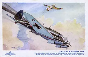 Spitfire Drucke: Flugzeuge im Zweiten Weltkrieg - Eine Supermarine Spitfire und eine Heinkel H 111 K