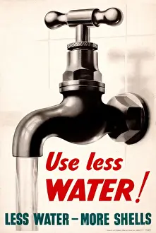 Historische Plakate Drucke: Kriegszeit-Plakat, Verwende weniger Wasser