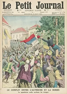 Drucke von Die serbische Armee verlässt zu großem Lob und geht zur Verteidigung ihres Landes gegen österreichische Truppen. Österreich hatte am 28.Juli den Krieg auf Serbien erklärt Österreich Drucke: Erster Weltkrieg / serbische Armee / 1914