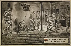 World War I Era Posters Drucke: A YMCA cellar in Flanders