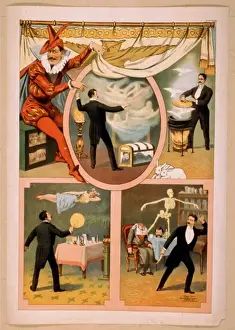 Vintage Magic Posters Drucke: Zan Zig performing in four magic vignettes