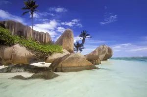 Seychelles Coastal Scenery Drucke: Seychelles Anse Source D'Argent beach, in La Digue
