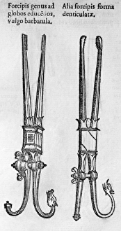 Medical Instrument History Drucke: 16th century forceps
