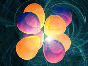 Drucke von Die Regionen um das Atomkern (nicht sichtbar) bezeichnen sich als Elektronorbital, eine Bereiche wo ein oder zwei Elektrone am wahrscheinlichsten existieren Bilder Datiert 2007 Februar: Elektronenorbital 4f2