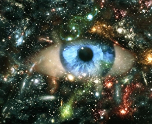 Anatomy Of The Human Eye Drucke: Abstract computer graphic of an eye on starfield