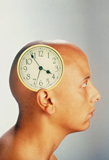 Time Measurement Drucke: Abstract image of a clock on a womans head