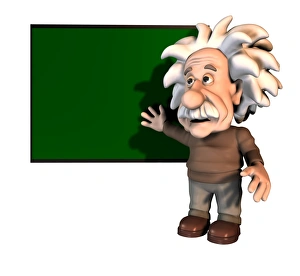 Drucke von Albert Einstein ist ein Cartoon des schweizerisch-deutschen Physikers Albert Einstein (1879-1955) vor einem schwarzen Brett Bilder Datiert 2009 Februar: Albert Einstein, Kunstwerk