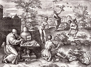 17th Century Art Drucke: Allegory of the elements, 17th century