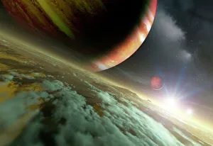 Zwei Sterne im Zentrum Alpha Centauri und Planeten