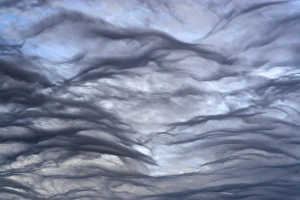 Drucke von Zwischenschichtsträumer mit Wellenmuster. Diese Wolkenbildung ist eine Art niedrigerer Altwolzenmurmur-Wolkengestalt mit sichtbaren Wellenmustern darin Bilder Datiert 2010 Januar: Ungebundene Mittelwolken mit Wellenlinien