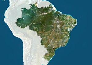 South America Map Drucke: Amazonas, Brazil, satellite image