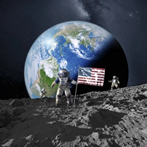 Drucke von Im Jahr 1972 war Gene Cernan der letzte Mann auf dem Mond. Im frühen 21. Jahrhundert schien es klar, dass die USA wieder zum Mond fliegen würden Bilder Datiert 2012 Januar: Amerikaner auf dem Mond, Kunstwerk