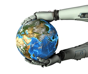 Drucke von Die Welt wird von Androiden kontrolliert, konzeptuelle Abbildung Bilder Datiert 2007 Oktober: Das Android hält die Erde