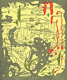 Drucke von Das mittelalterliche Weltbildkarte des 10.Jahrhunderts mit dem Osten am Spitzenpunkt.Dieses Kartenwerk der bekannten Welt wurde wahrscheinlich von einem irischen Mönch erstellt.Um die damalige Wissenschaftliche Poster: Das mittelalterliche Weltbild der Angelsachsen des 10ten Jahrhunderts