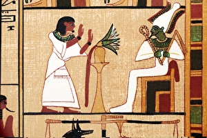 Drucke von Eine Darstellung aus dem Buch der Toten zeigt den Verstorbenen Schreiber Ani im Glauben an Osiris, Gott des Todes, Unterwelt und Nachleben. Es ist in dem Saal der Zweifachen Maat eingesetzt Bilder Datiert 2012 Juli: Ani und Osiris