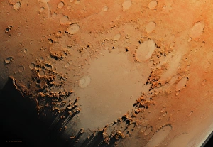 Martian Surface Features Drucke: Argyre crater, Mars, computer artwork