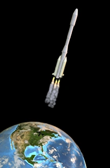 Space Travel Illustration Drucke: Ariane 44L rocket launch, artwork