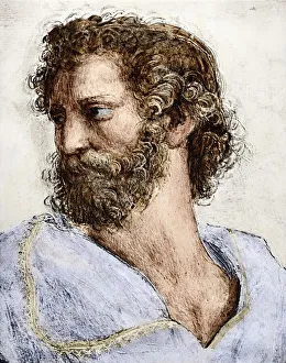 Drucke von Aristoteles wie ihn Raphael im 'Schul des Athener'. Athenischer Philosoph und Logiker studierte unter Platon in Athen Raphael Drucke: Aristotle