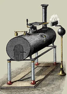 Drucke von Sir William Armstrongs Wasser- und Dampfelektrizitätmaschine aus dem späten 19. Jahrhundert Bilder Datiert 2010 November: Armschts Wasser- und Elektrizitätsmaschine