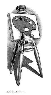 Painting Supplies Drucke: Artists easel, artwork