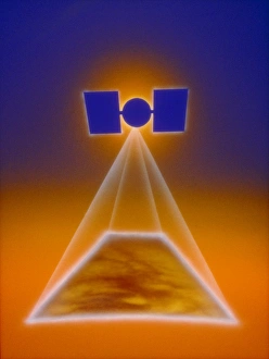 Drucke von Die Illustration zeigt das Raumschiff Magellan mit Radar zur Kartierung der Oberfläche von Venus. Magellan war NASAs erste planetare Mission seit den Voyager-Raumfahrzeugen des späten 1970er Jahres Bilder Datiert 2004 Juli: Künstlerische Wiedergabe der Radar-Kartierung von Magellan