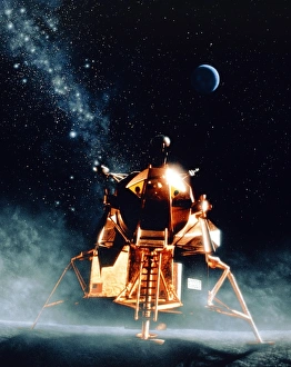 Space Race Achievements Drucke: Artwork of Apollo 11 lunar module on the moon